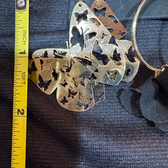 NEW nOir NYC Earrings 2 prs Gold Butterflies & Black Fabric Flowers Set - Picture 8 of 8